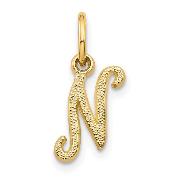 The Sadie 14k Yellow Gold Mini Satin Script Initial Charm, Letter N - Picture 1 of 5